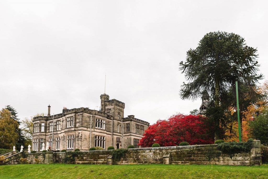 Exterior view of historic country house gothic style wedding venue