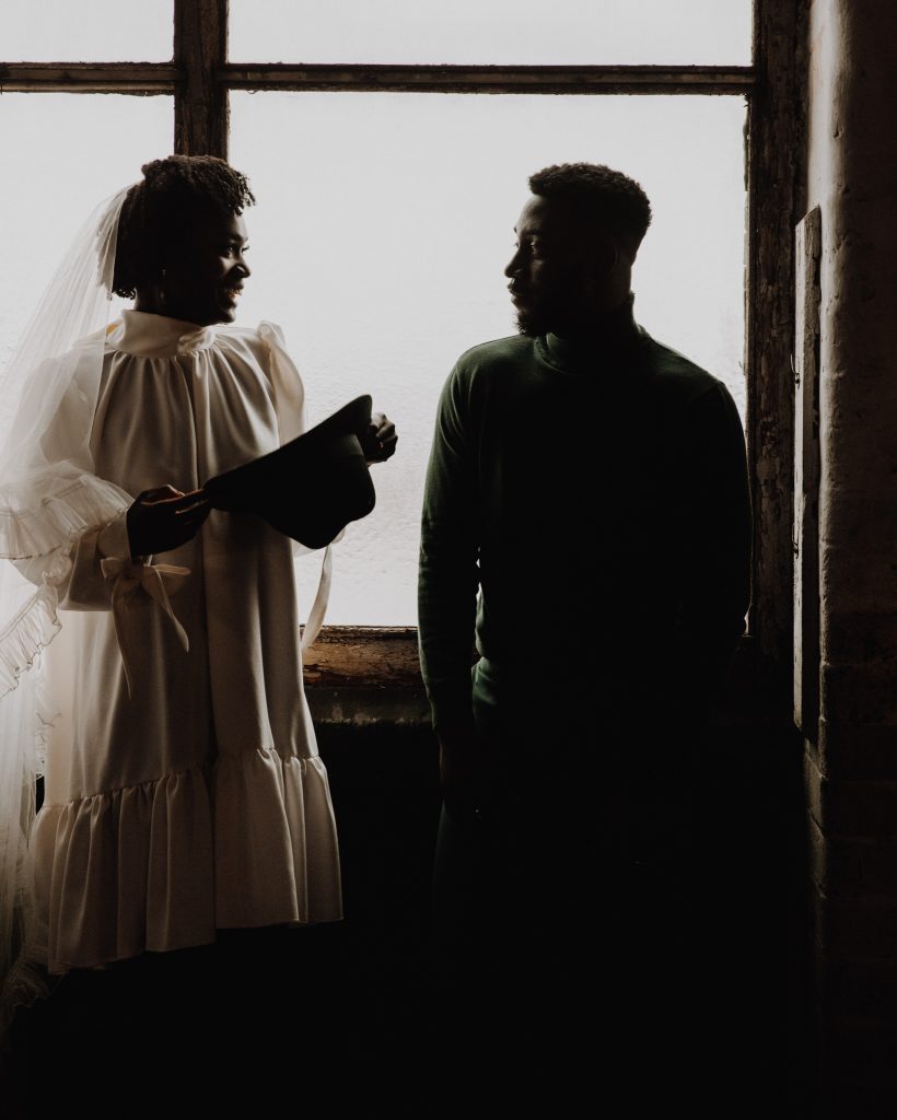 Bride and groom read their wedding vows to one another