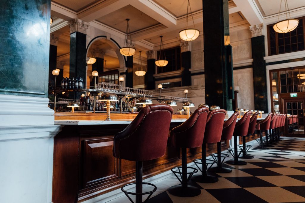 Interior of The Ned in London, a hotel venue with 1920's style decor