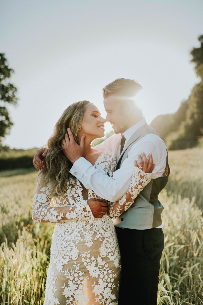 Newly married couple portrait for summer festival couple