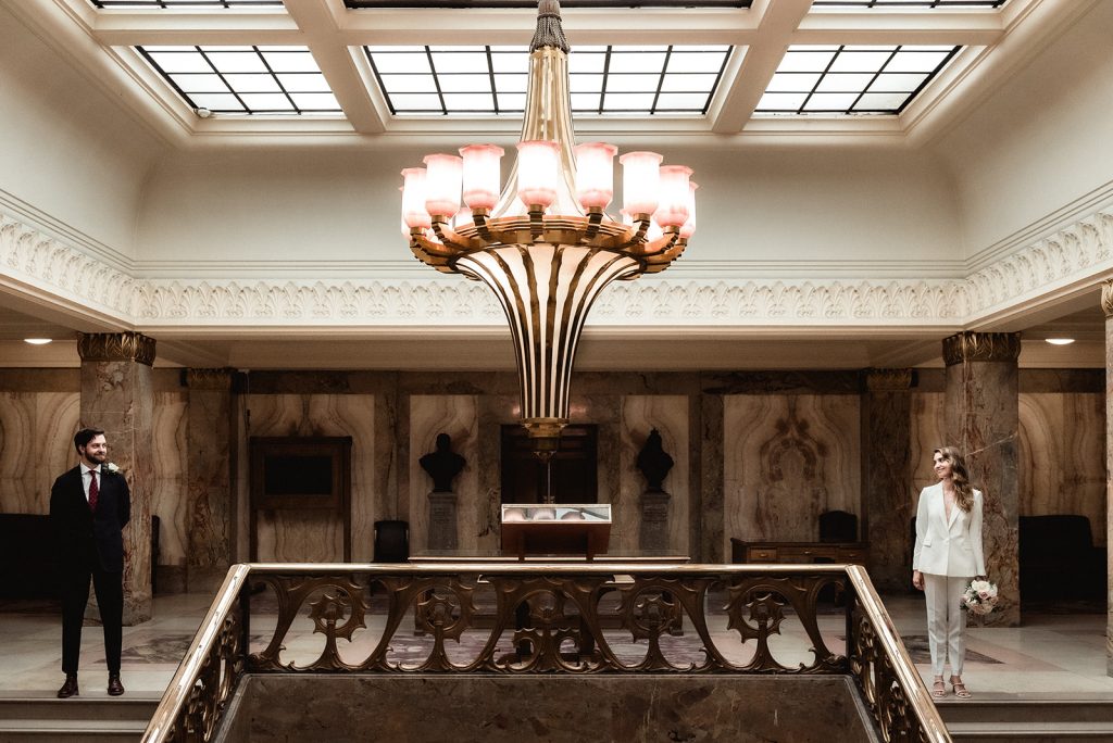 Bride and groom in Wandsworth Town Hall ceremony space