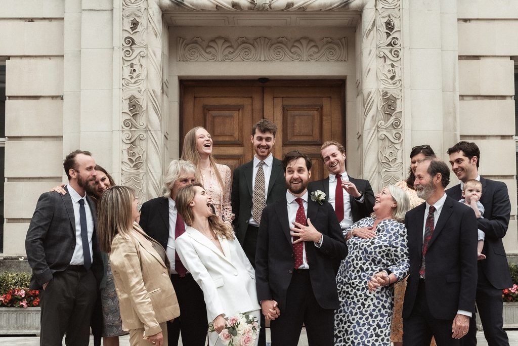 Group shot for micro wedding city couple