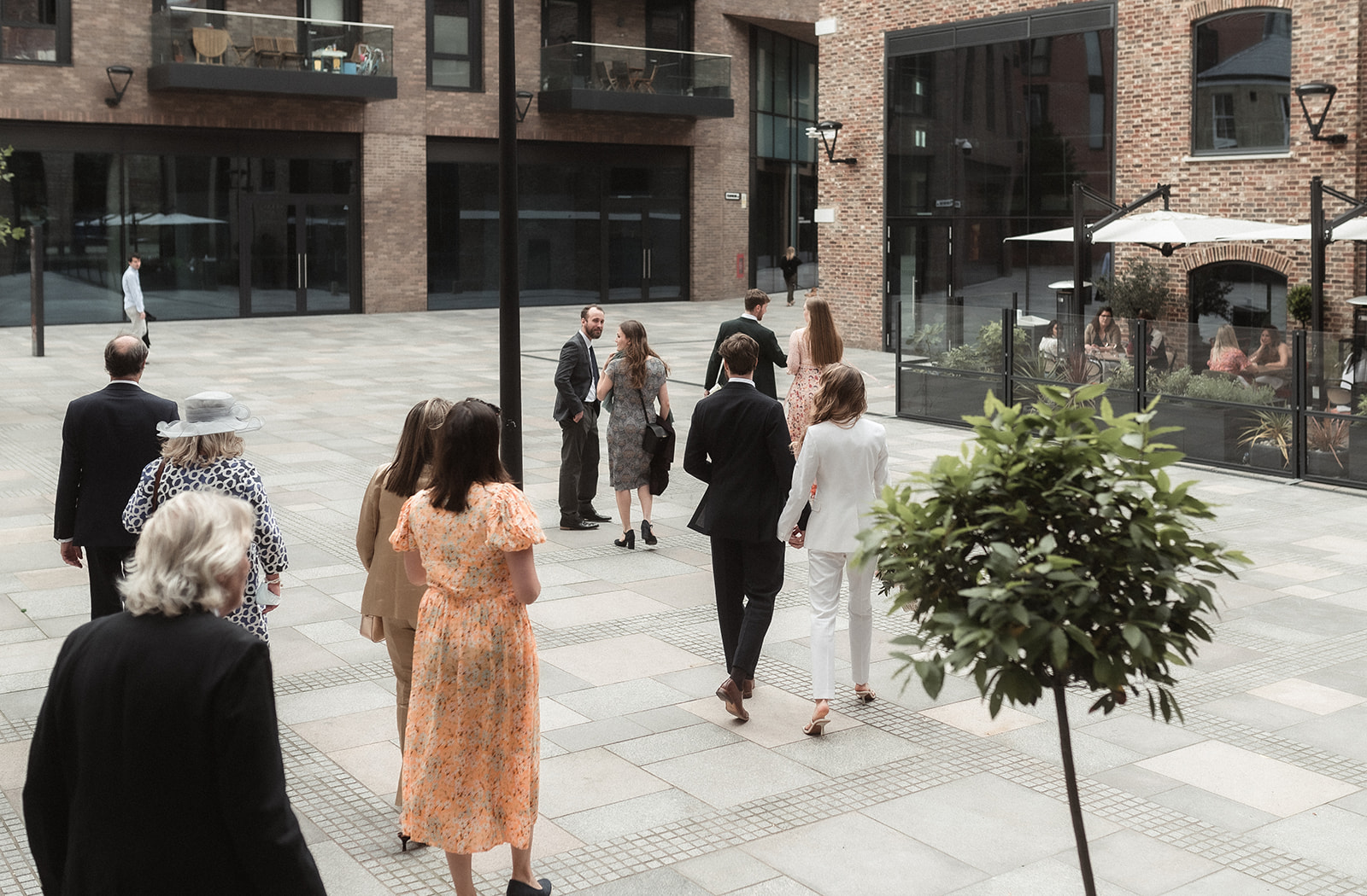 Wedding party head to wedding reception together