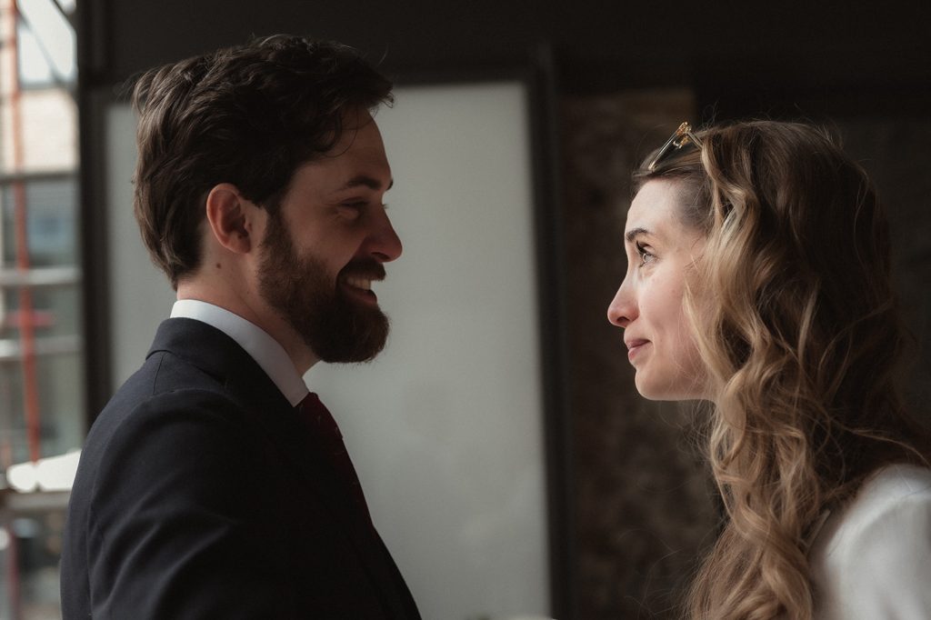 A First Look for micro wedding city couple