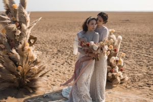 Pampas pillar beach wedding ceremony styling