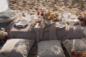 Elopement beach wedding theme table styling