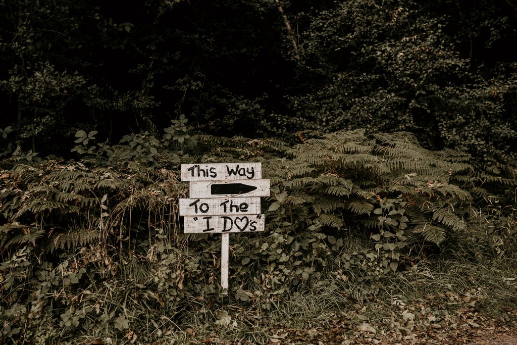 This way to the "I Do's" wooden wedding sign for woodland ceremony