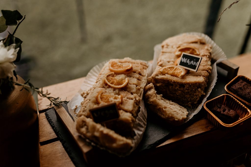 Vegan food ready for guests during boho rustic marquee wedding