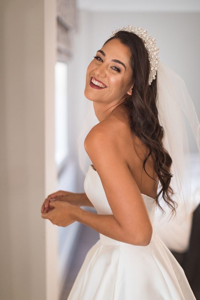 Dusk wedding reception shoot featuring all white styling and couture gowns
