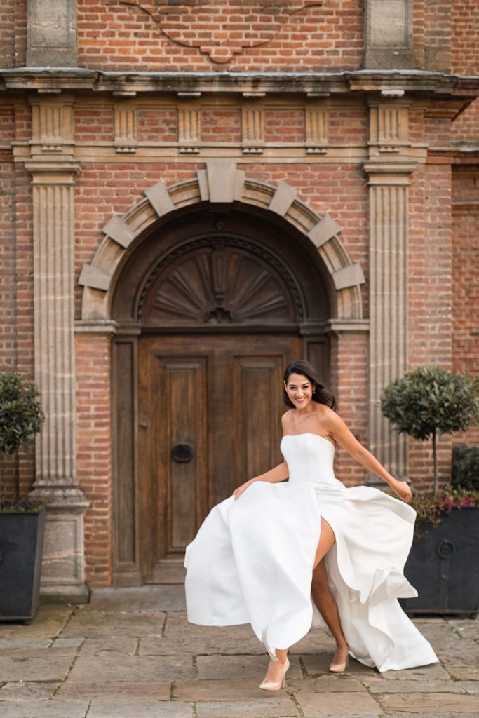 Mirror Mirror London couture strapless wedding gown for manor house dusk wedding