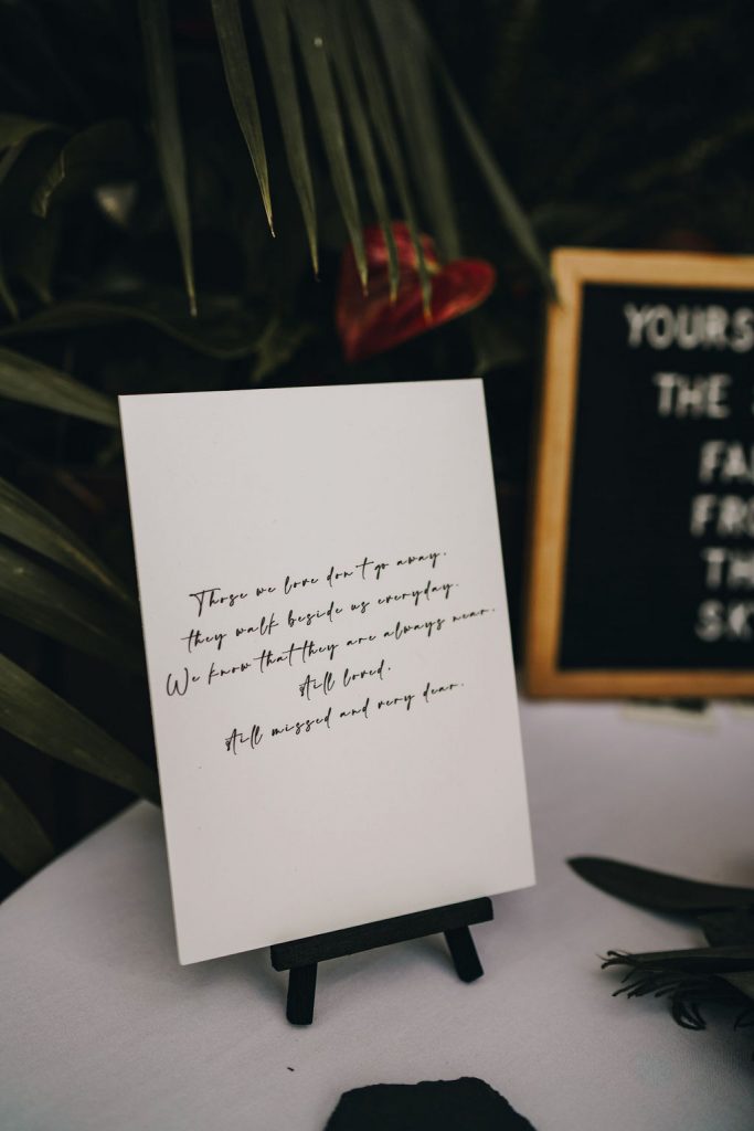 A beautiful poem to remember loved ones who have passed away on a special memory table