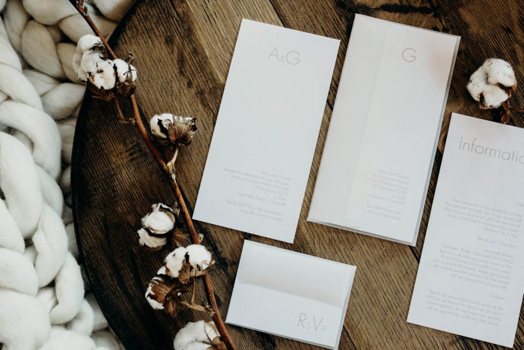 Minimalist, contemporary stationery for a modern barn wedding