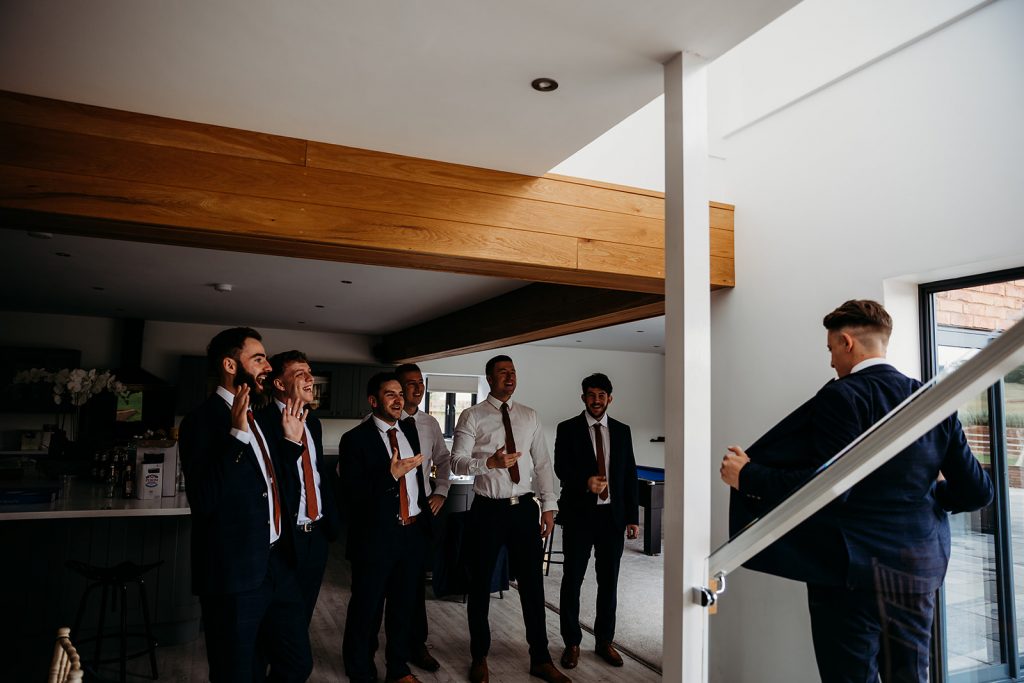 Groom's first look with his grooms party