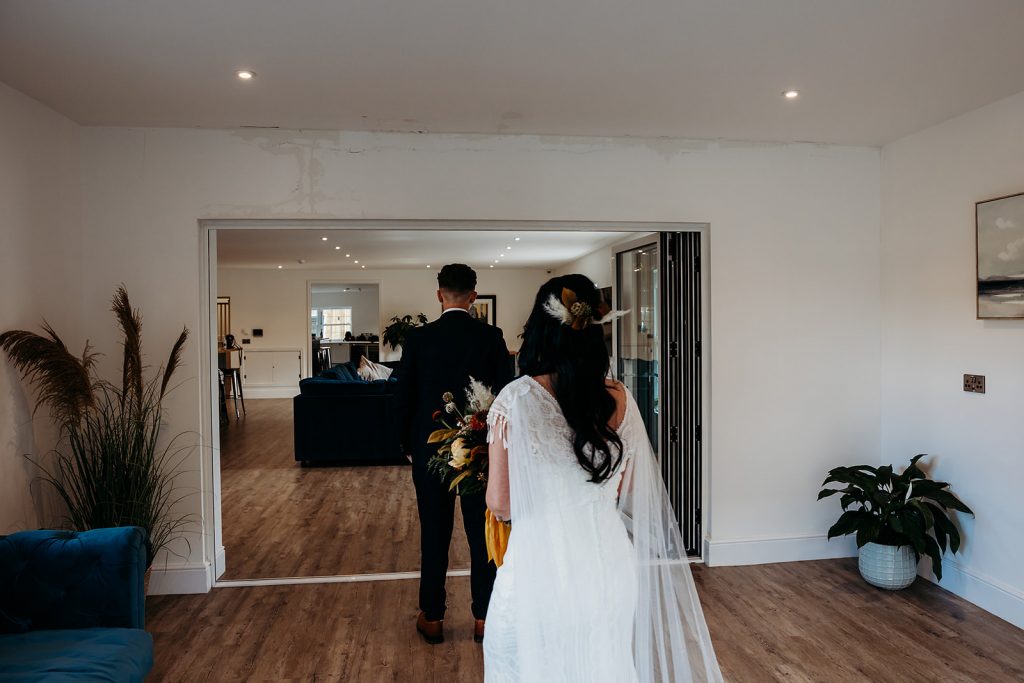 An emotional 'First Look' for bride and groom before their wedding ceremony