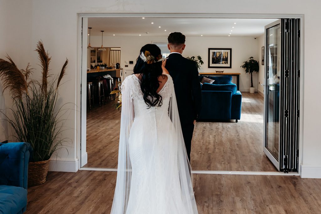 An emotional 'First Look' for bride and groom before their wedding ceremony
