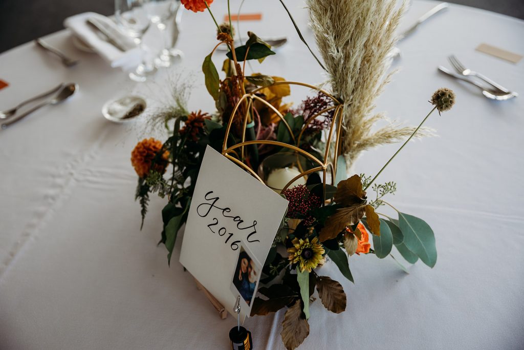 Autumn table centre decoration for boho wedding