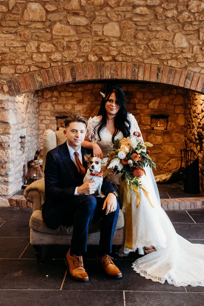 Newlyweds Simon and Kiana and their dog Daisy