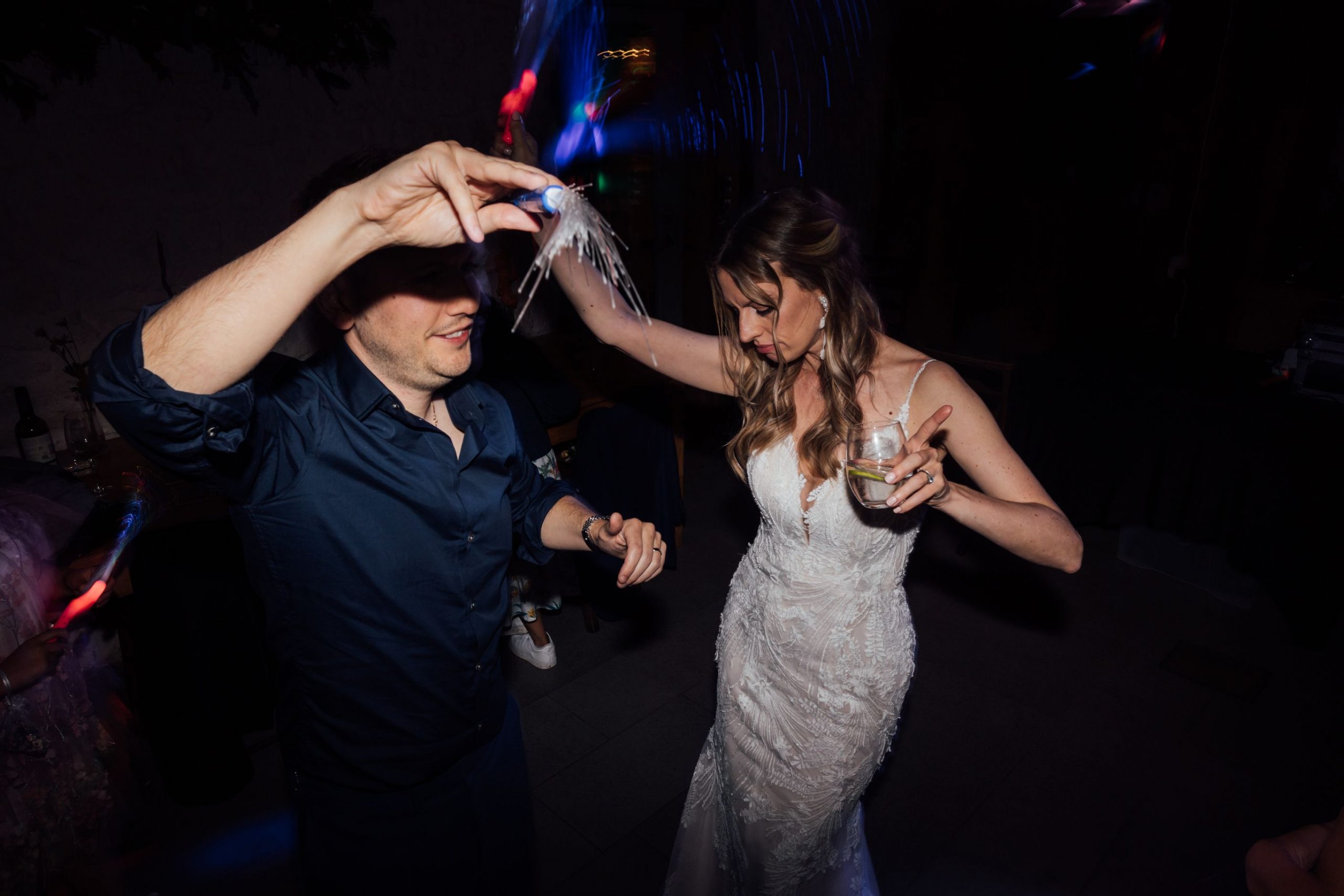 Bride Louise and her new husband Simon enjoying their wedding evening on the dance floor