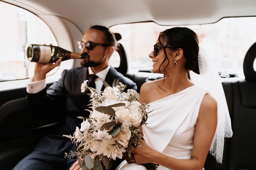 Bridal jumpsuit for intimate city wedding