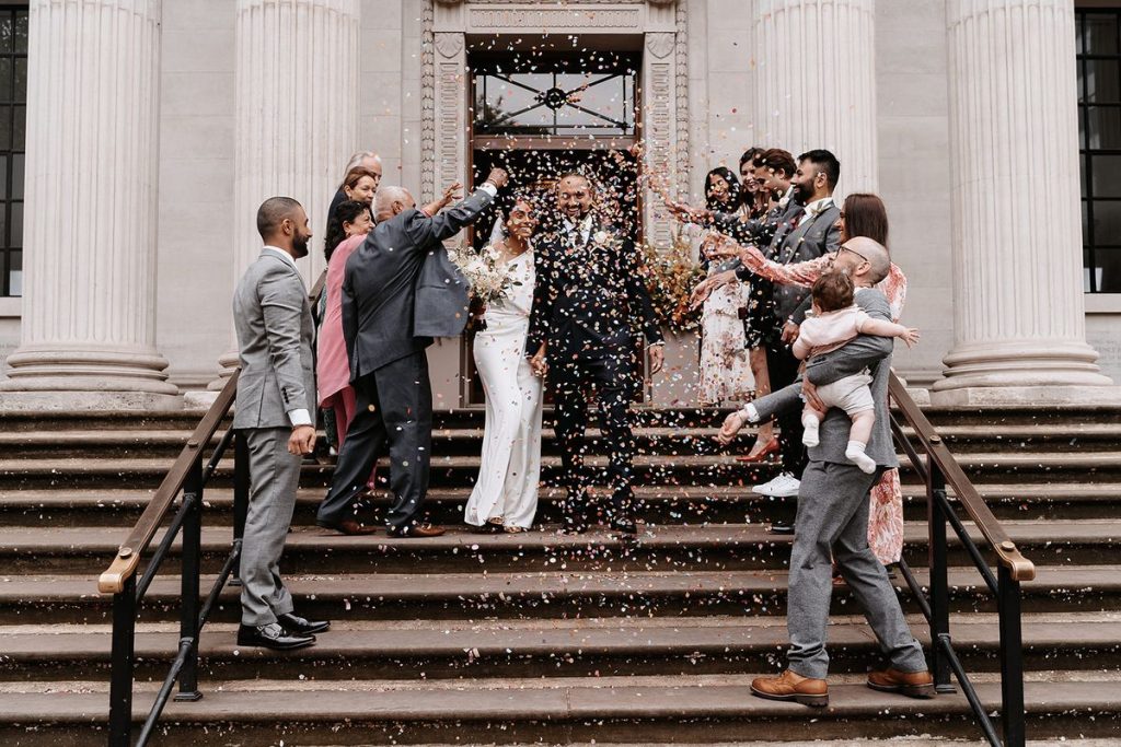 Bridal jumpsuit for chic, stylish intimate city wedding