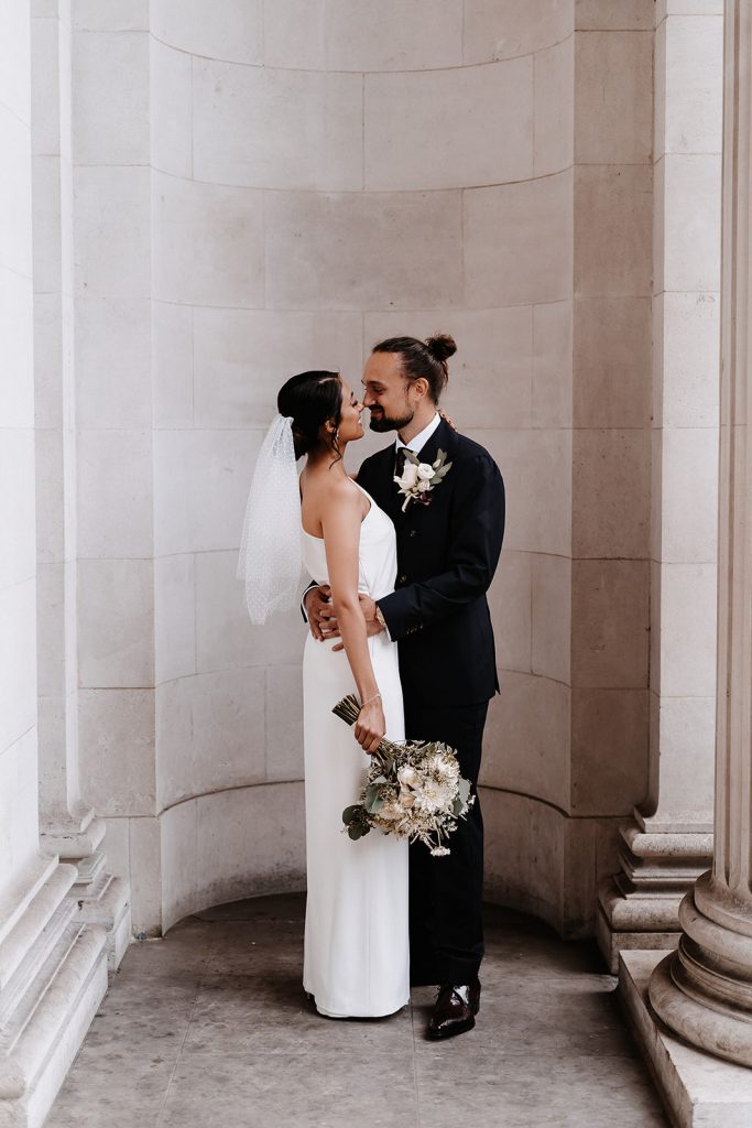 Bridal jumpsuit for chic, stylish intimate city wedding