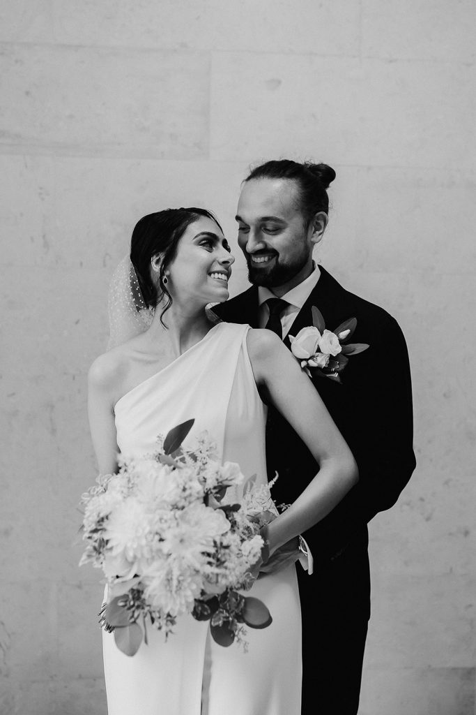 Bridal jumpsuit for chic, stylish intimate city wedding