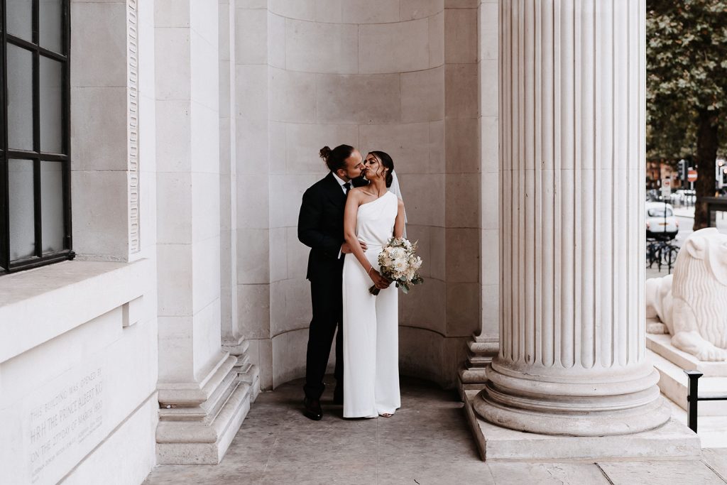 Bridal jumpsuit for intimate city wedding