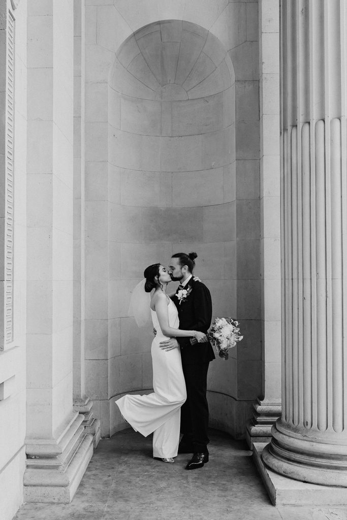 Bridal jumpsuit for chic, stylish intimate city wedding
