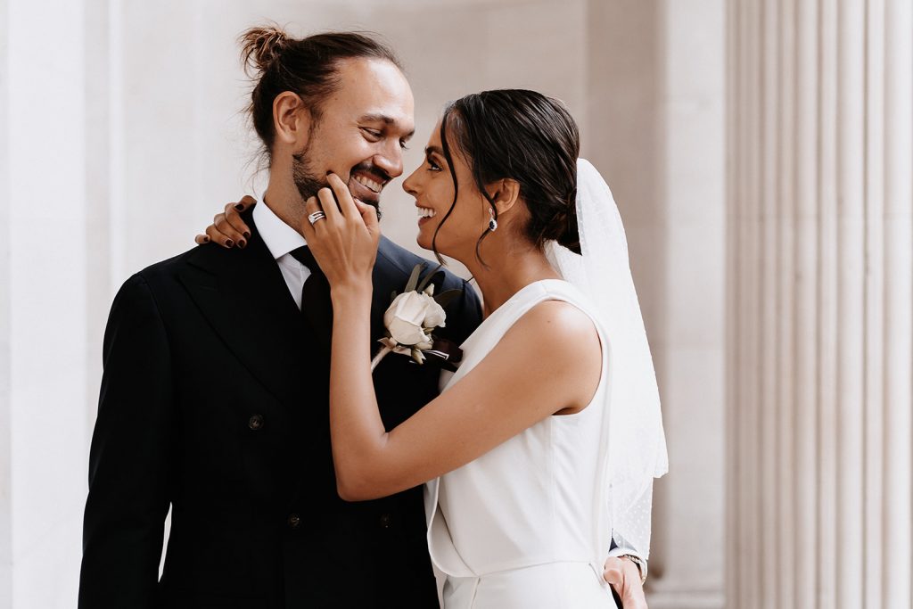 Bridal jumpsuit for intimate city wedding