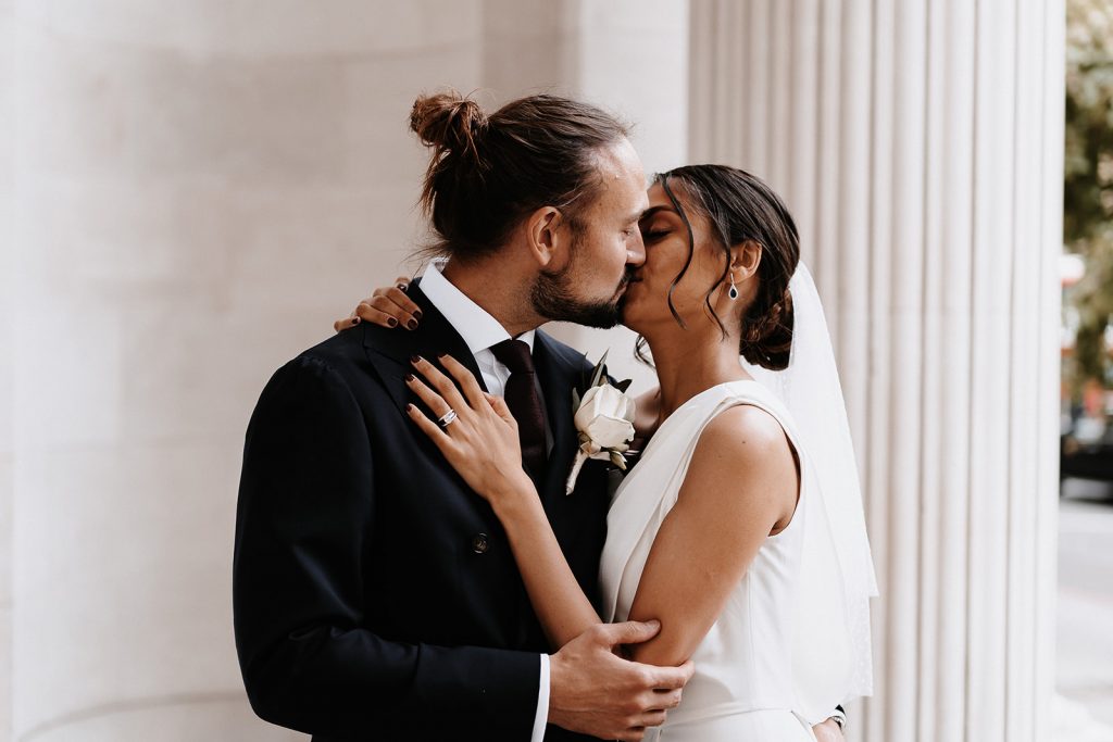 Bridal jumpsuit for chic, stylish intimate city wedding