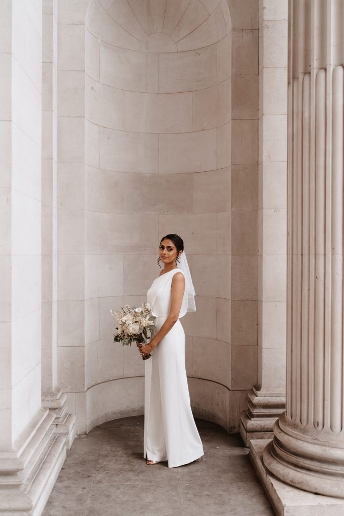 Bridal jumpsuit for chic, stylish intimate city wedding