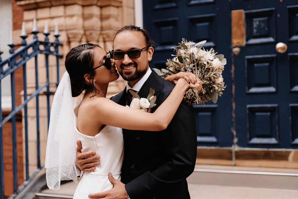 Bridal jumpsuit for chic, stylish intimate city wedding