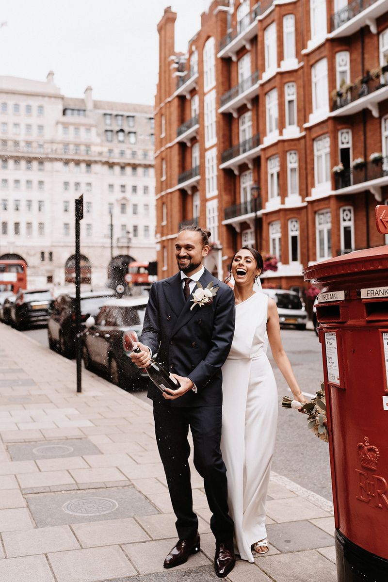 Bridal jumpsuit for chic, stylish intimate city wedding