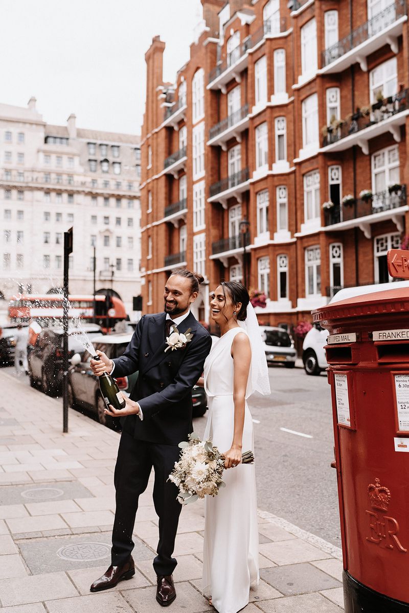 Bridal jumpsuit for chic, stylish intimate city wedding
