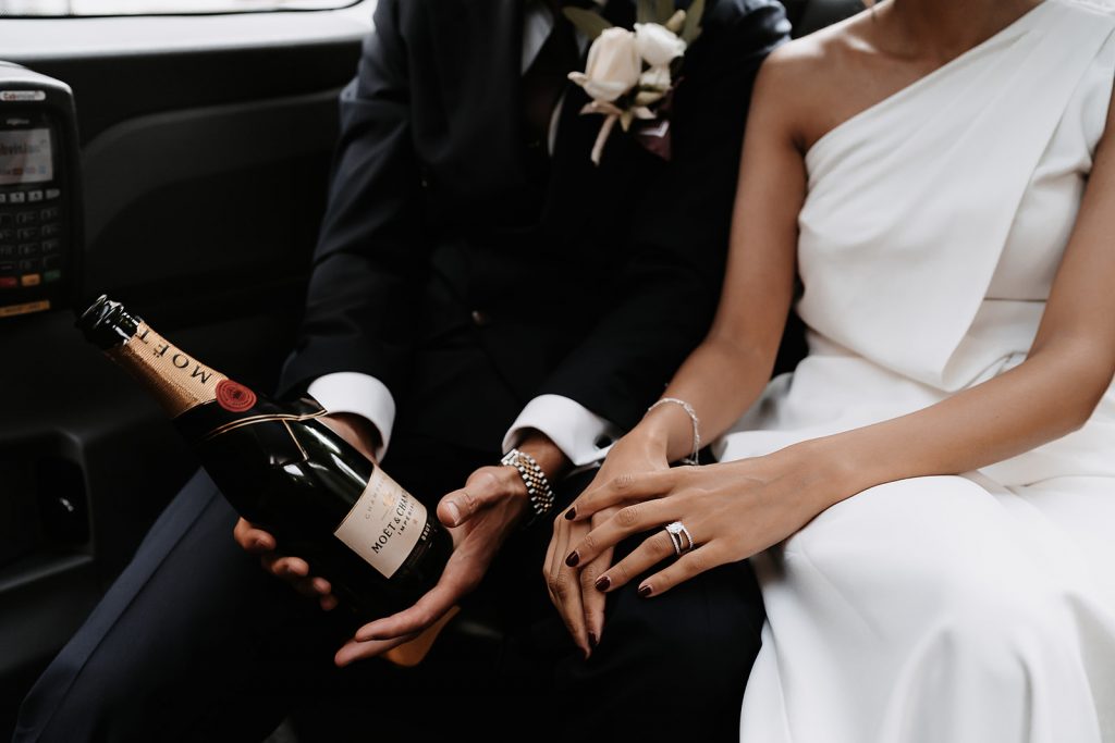 Bridal jumpsuit for chic, stylish intimate city wedding