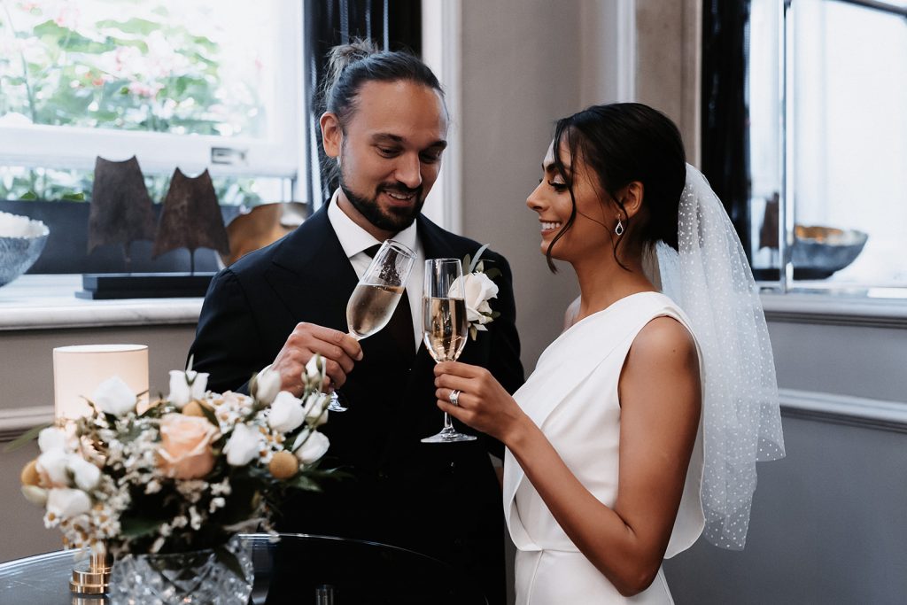 Bridal jumpsuit for chic, stylish intimate city wedding