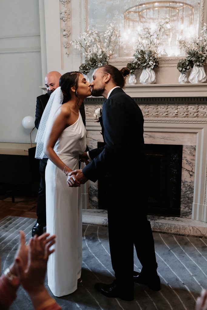Bridal jumpsuit for chic, stylish intimate city wedding