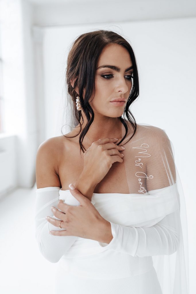 Personalised embroidered wedding veils for the modern bride by designed and stitched with love by British bridal designer Rebecca Anne Designs