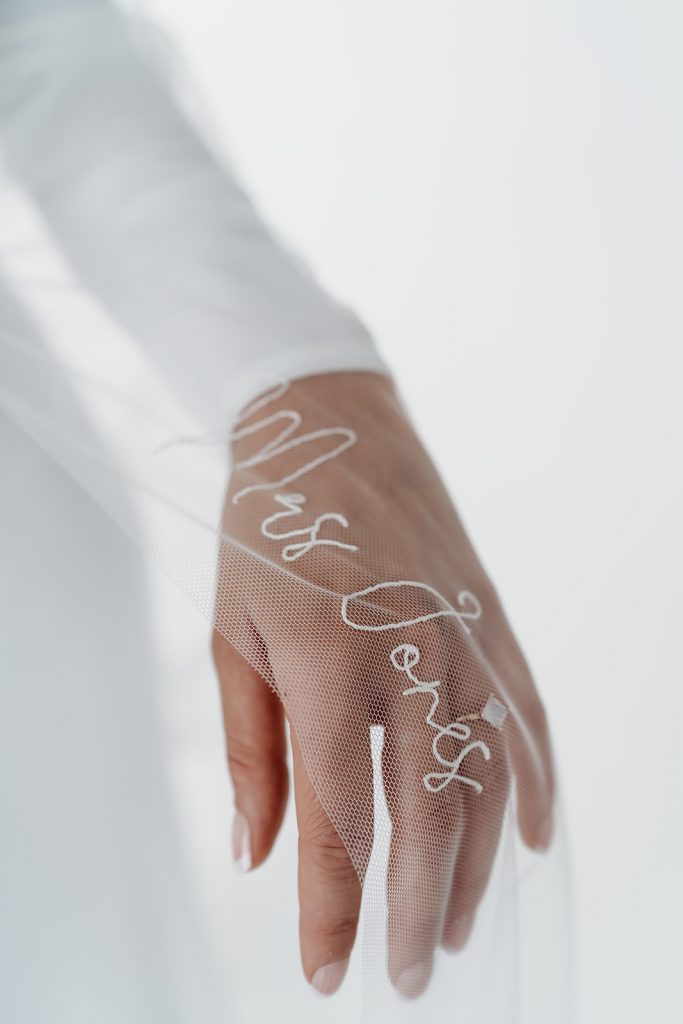 Personalised embroidered wedding veils for the modern bride by designed and stitched with love by British bridal designer Rebecca Anne Designs
