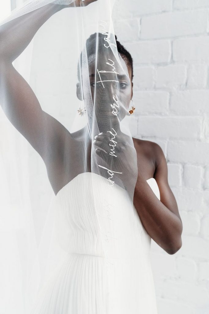 Personalised embroidered wedding veils for the modern bride by designed and stitched with love by British bridal designer Rebecca Anne Designs