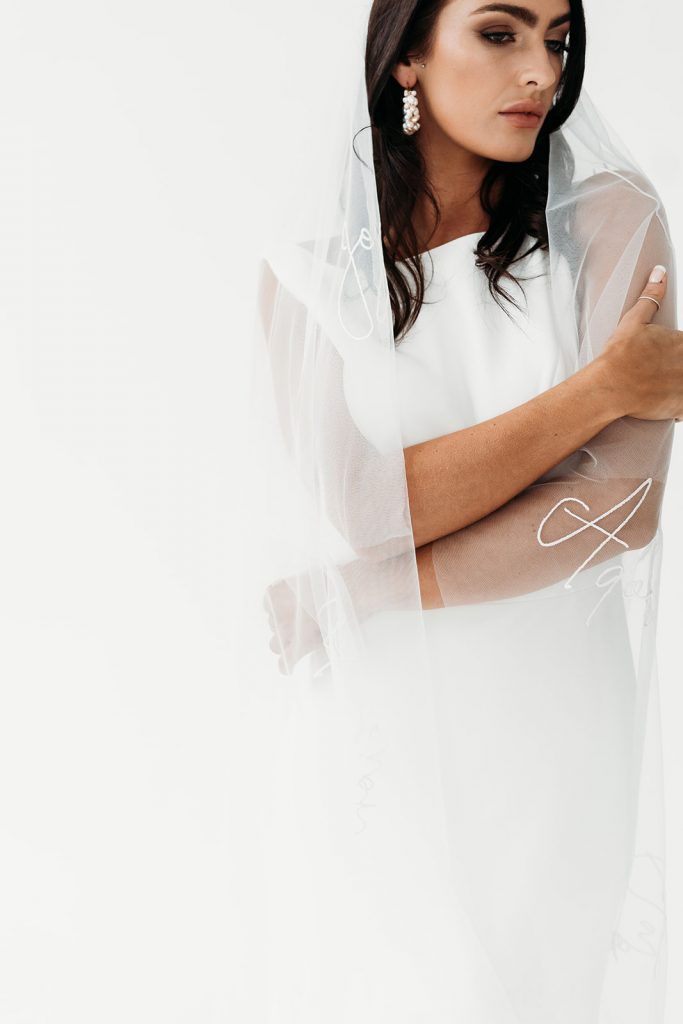 Personalised embroidered wedding veils for the modern bride by designed and stitched with love by British bridal designer Rebecca Anne Designs