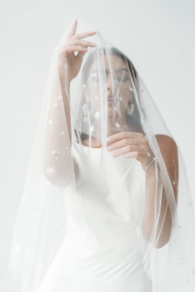 Personalised embroidered wedding veils for the modern bride by designed and stitched with love by British bridal designer Rebecca Anne Designs