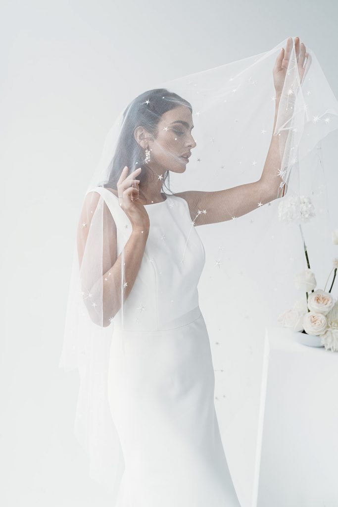 Personalised embroidered wedding veils for the modern bride by designed and stitched with love by British bridal designer Rebecca Anne Designs
