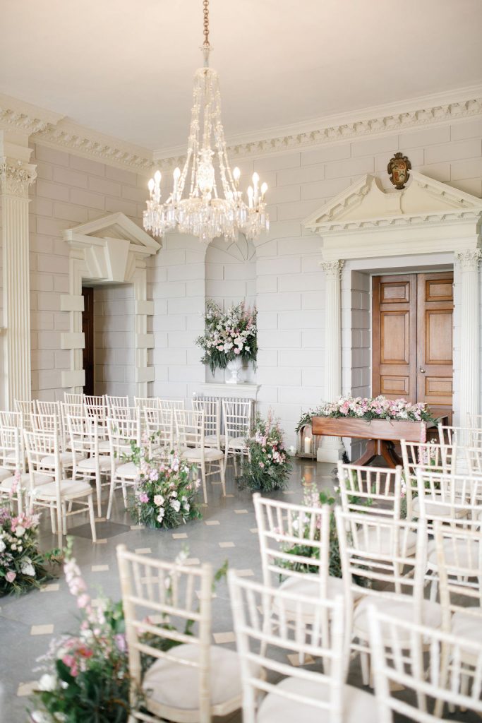 An elegant and romantic pink and gold wedding at Davenport House with two Milla Nova dresses