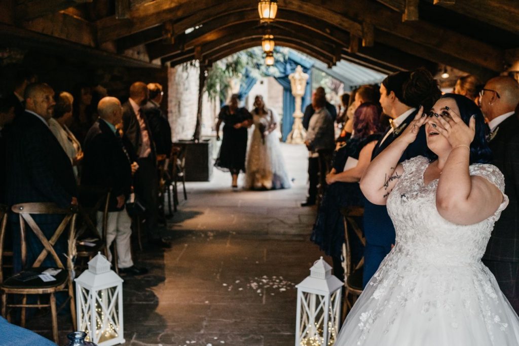 The first moment seeing each other during their wedding ceremony for an emotional Jenn + Georgie