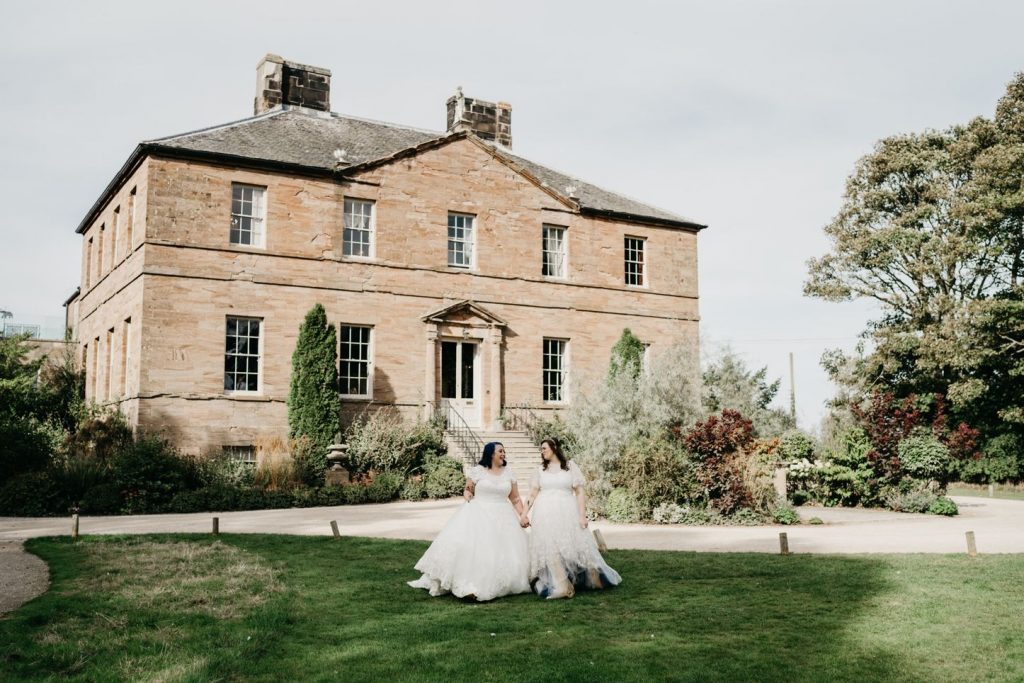 Queer wedding at Newton Hall for celestial brides, captured by David Boynton Wedding Photography