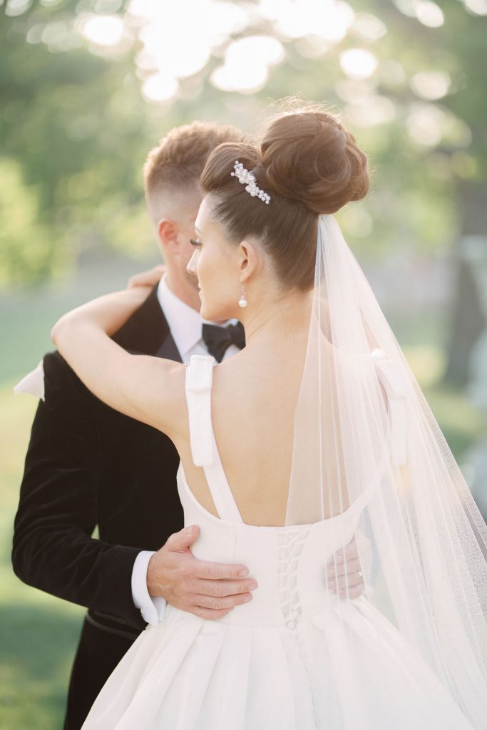 An elegant and romantic pink and gold wedding at Davenport House with two Milla Nova dresses -275