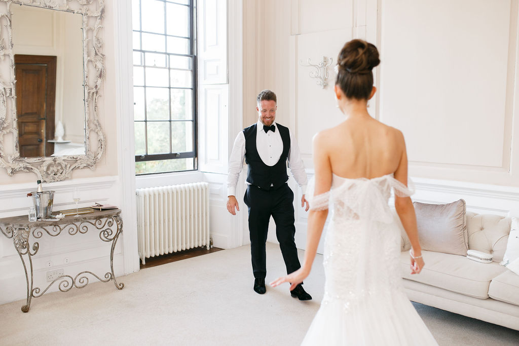 An elegant and romantic pink and gold wedding at Davenport House with two Milla Nova dresses