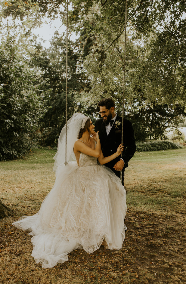 An evening outfit change for an elegant Autumnal bride at Blake Hall