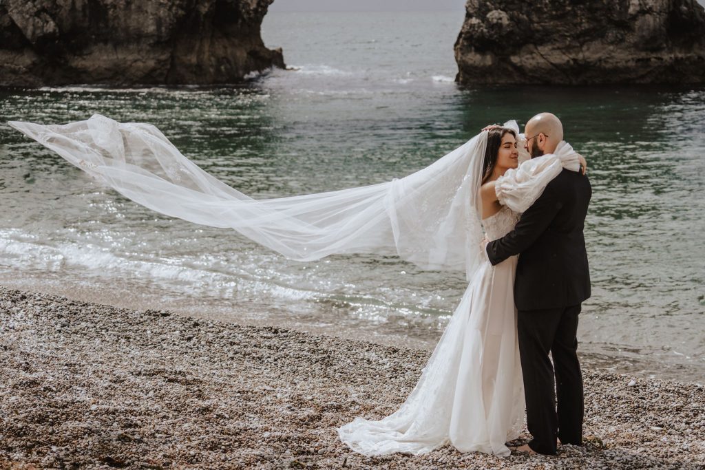 Bespoke wedding dress for a rainy elopement